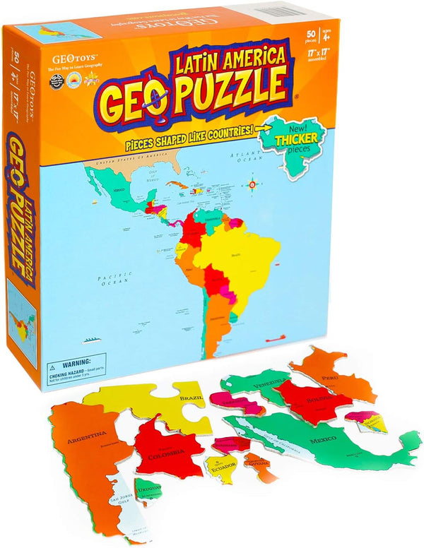 GeoToys GeoPuzzle Latin America - 50 Piece Geography Jigsaw Puzzle for Kids, Jumbo Size, Ages 4 and Up