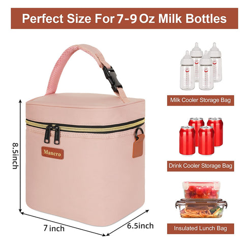 Pack 4 9 Mancro Baby Bottle Bag for Breastmilk, Breast Milk Cooler Bag with Ice Fits Milk Bottles Up to Ounce
