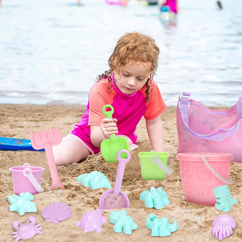 Tagitary Beach Sand Toys Set for Kids 3-10, Bucket Watering Can Shovel Rake Sand Molds with Beach Shell Bag