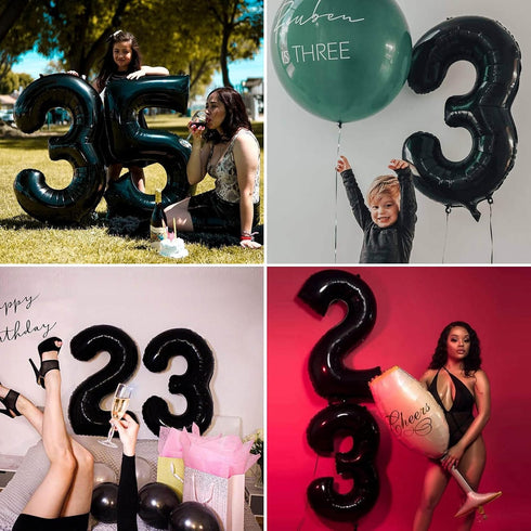 40 Inch Black Number 2 Balloons for Birthday Party Decorations, Helium Giant Black 2 Balloons, Anniversary Baby Shower