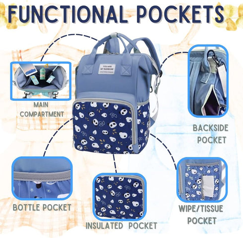 MARYAS Backpack Small Diaper Bag for Baby Boy with Insulated Pockets, Stroller Straps. Blue Baby Bag for Mom Dad.