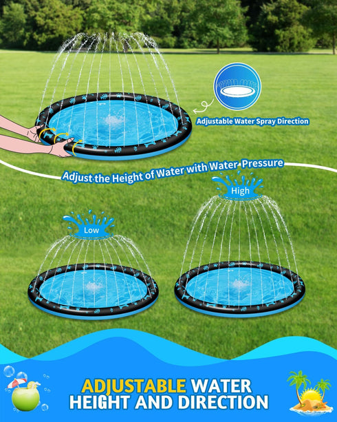 BoucyBudy 67" 1-3 4-8, Summer Splash Pad for Kids and Dogs, Non-Slip Sprinkler Play Mat, Outdoor Water Toys