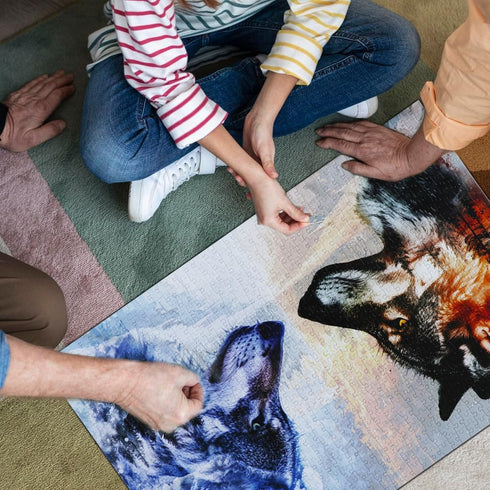 Bgraamiens Puzzle - Ice VS Fire - 1000 Pieces Fantasy Double Exposure Wolf Puzzle for Adults