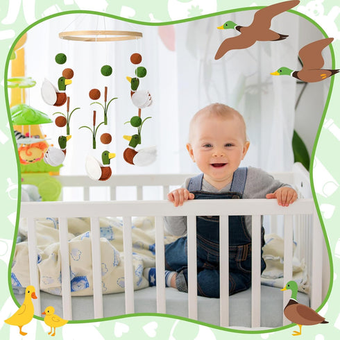 Sonwyoung Mallard Duck Baby Mobile for Crib Nursery Felt Wooden Wild Mallard Duck Hanging Decor for Infant Mobile Crib