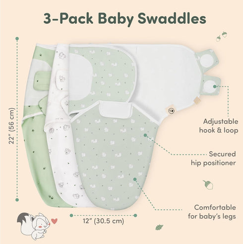 3-Pack 0-3 Sweety Fox Organic Baby Swaddles - Swaddles for Newborns, Infant Months, Baby Girls, Boys, Soft & Snug