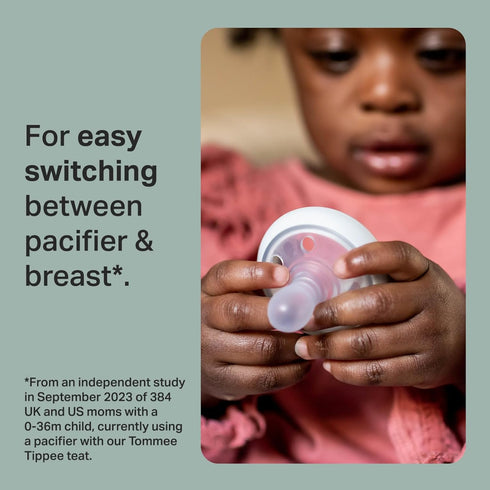 Tommee 0-6 Symmetrical Pack 4 Tippee Breast-Like Pacifier, Months, Design, Natural Breast-Like Baglet, BPA-Free