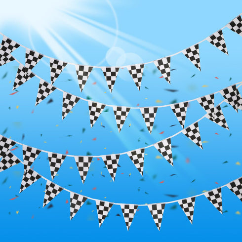 10 Meters Checkered Pennant Banner, Racing Flag Party Decoration for Race Theme Birthday Party