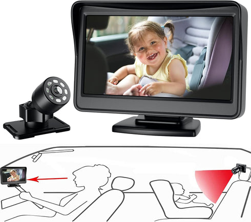 FEISIKE 4.3'' 150 360 5 Car Baby Camera, HD Infrared Night Vision Function Baby Car Camera Display, Backseat Camera