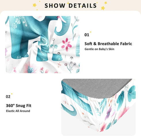 Bseiialft 52 28 Elephant Flowers Leaves Crib Sheets for Boys Girls Soft and Breathable Cotton Baby Sheets for Standard