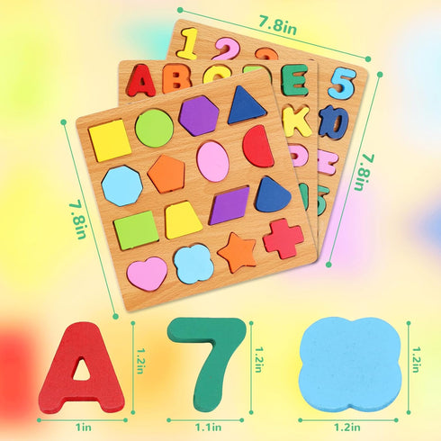 3-5, Pack 3 3 4 5 Alphabet Wooden Puzzles for Toddlers of ABC, Number and Shape Puzzle, Preschool Educational Learning