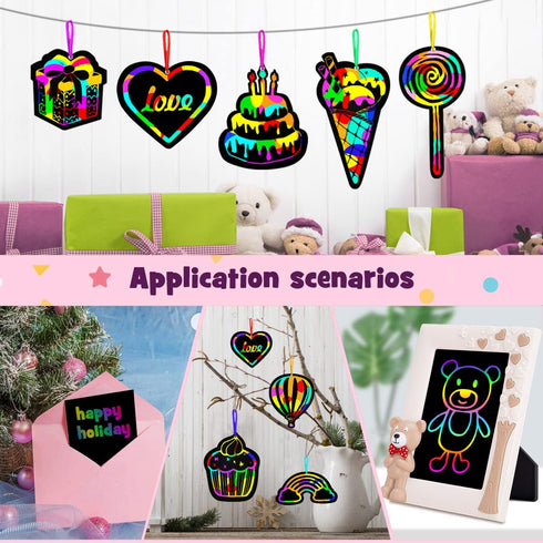 ZMLM Scratch Paper Art-Craft for Girls, Rainbow Scratch Magic Drawing Set, Activity Kit for Kids Ages 3-12, Holiday Gift