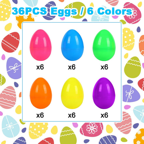 36 3.35" 6 JIALWEN PCS Fillable Plastic Easter Eggs Styles Bright Colors Empty Easter Eggs for Easter Basket Stuffers