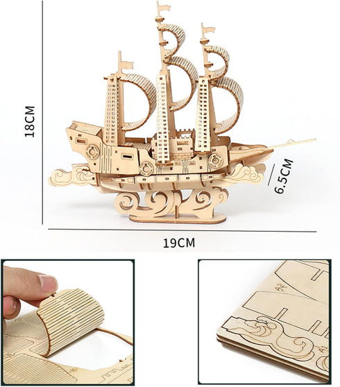 3D Wooden Sailboat Puzzle for Adults, Wood Block Puzzle Model Building Kit, Gift for Birthday/Father's Day