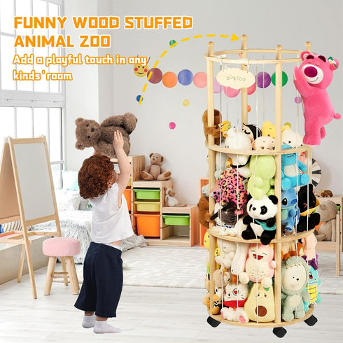 Organizer,54"Plush Stuffed Animal Zoo Storage Large Wooden Stuffed Animal Holder&Toy Storage for Kids Playroom