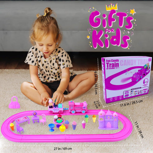 wagkew Set 2 3 4 5 6 7 Set Tracks Car Toys for Age Year Girls Toddler, Pink Princess Train Toys for Kids with Light