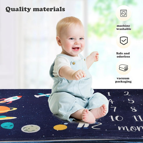 40 50IN Baby Monthly Milestone Star Astronaut Boy Blanket - Newborn Swaddle, Party Favors, Photography Backdrop Props