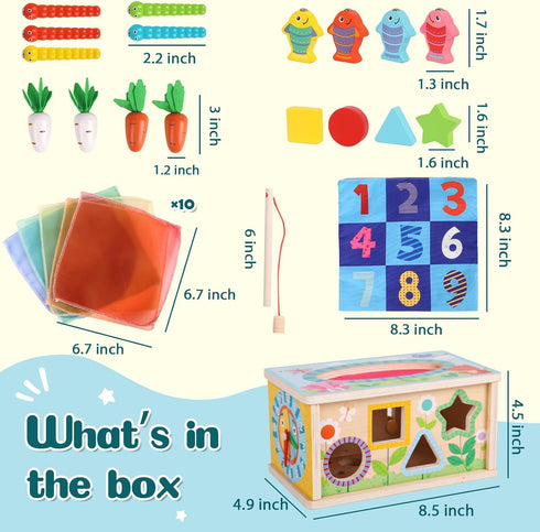 6-in-1 6+ 12-18 1 1-3, 1st Ancaixin Montessori Tissue Box Toy for Months Baby, Wooden Activity Cube, Puzzles Months