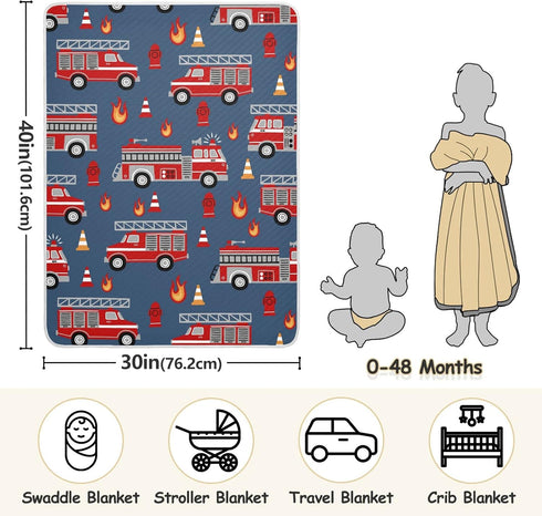 Ollabaky 30"x40" Red Fire Trucks Baby Blanket for Boys Girls Cotton Throw Blanket Swaddle Blanket for Nursery Crib
