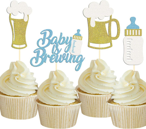 Moitkptt 24 Pcs Glitter Cupcake Toppers - Baby Bottle & Beer Mug Cupcake