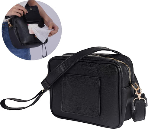 STALL 20-30 Crossbody Diaper Bag Purse with Wipes Dispenser - Stylish Vegan Leather Baby Wipes Holder Clutch for Women