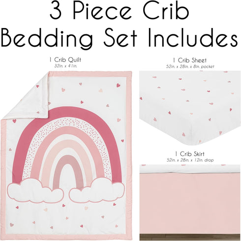 3-Piece Set Sweet Jojo Designs Baby Crib Bedding (Boho Rainbow and Hearts) for Girls, Infants/Nursery incl. Blanket