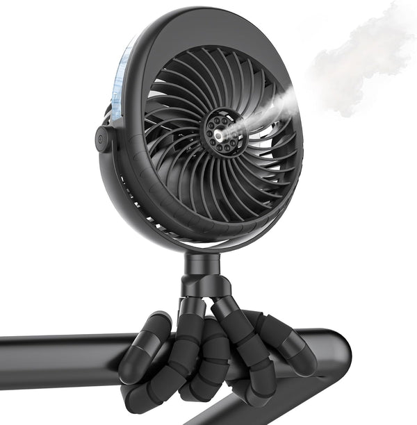 COMLIFE 2026 Upgraded Misting Baby Stroller Fan Rechargeable, Flexible Tripod Clip for Car