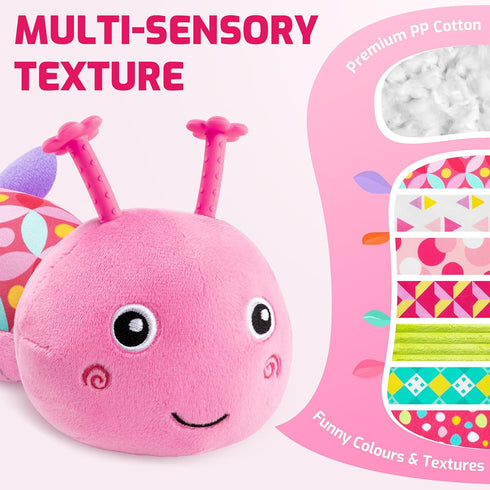 Infant Baby Musical Stuffed Animal Toys for 0-3-6-12 Months,Multi Sensory Toys with Crinkle and Rattles, Tummy Time Toys for Newborn Boys Girls, Caterpillar, Pink