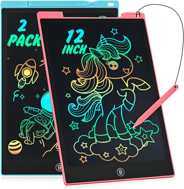 LCD Writing Tablet, 2 Pack Toddler Kids Doodle Board, Colorful 12 Inch Drawing Pad for Girls Boys Age 3-8
