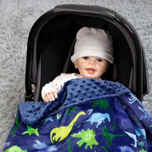 Super Soft Fleece Dinosaur Toddler Blanket, Multicolor Printed with Dotted Backing