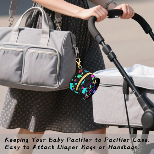 Cat Pattern Round Pacifier Storage Case with Zipper, Portable Pacifier Case for Travel, Diaper Bag & Purse, Pacifier