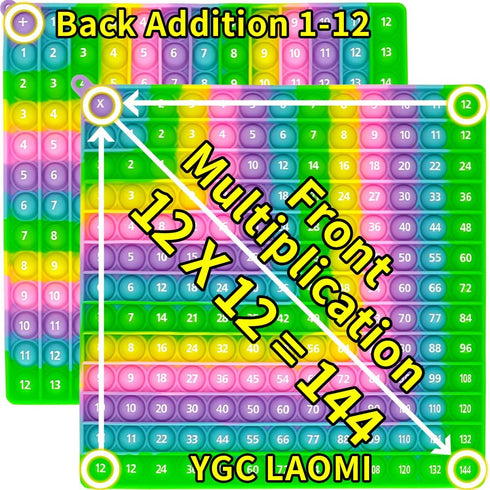 12X12 Multiplication Chart and Math Addition Table Toys - Stress Relief Fidget Bubble Game Learning Toys