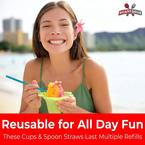 Leak Proof & Drip Catching, Reusable 4oz Flower Snow Cone Cups, 25 Pk, Colorful Easy Grip Bowls
