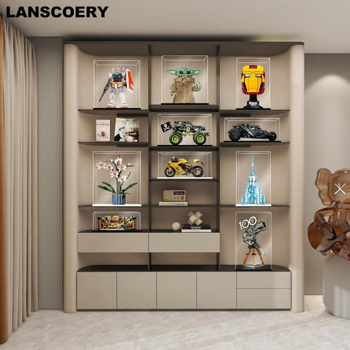 LANSCOERY Acrylic Display Case, Small Showcase Box for Collectibles, Dustproof Design, Black Base, 4x4x4inch