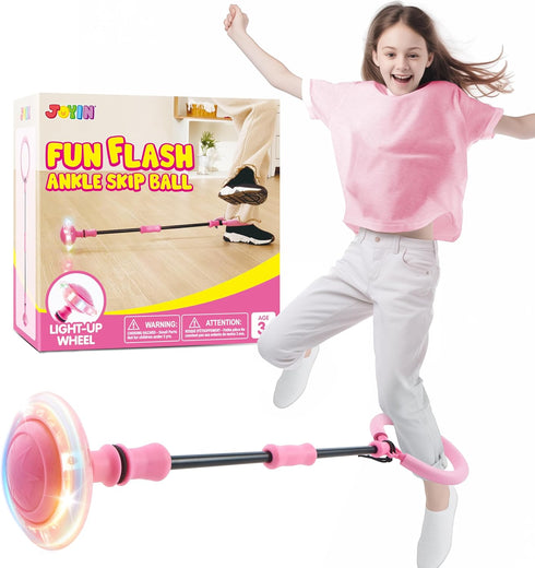 JOYIN Pink Ankle Skip Ball with Flashing Lights, Indoor & Outdoor Swing Toy for Kids, Birthday Gift for Ages 3+