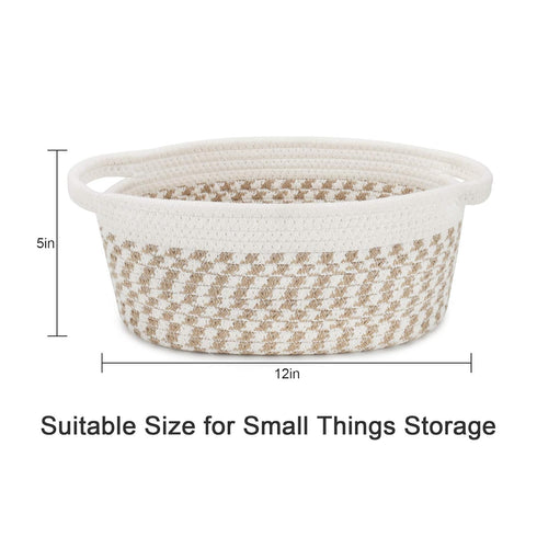 Abenkle Cute Small Woven Basket, 12"x 8" x 5", Decorative Gift Basket with Handles for Cat Dog Toys Storage