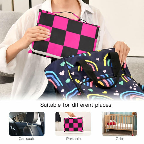 SyXIOP Buffalo Plaid Check Black Peach Reusable Changing pad Portable with Tissue Pocket Changing pad for Changing