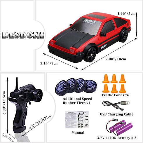 2.4GHz 1:24 4WD Remote Control Car RC Drift Car Scale High Speed RC Cars Vehicle with LED Lights Batteries and Drifting