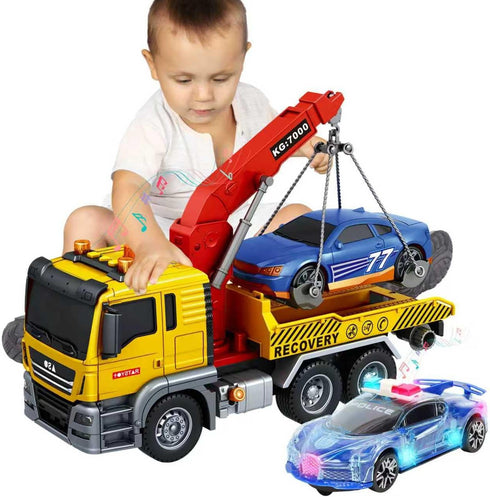 Friction Powered 15 Inch Large Tow Truck Toy with Lights & Sounds,