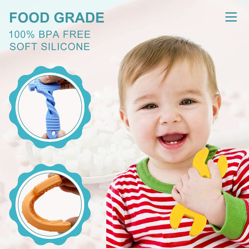 Teething Toys for Babies 0-6 Months 6-12 Months, Baby Teething Toys, Silicone Baby Teether Toys, Baby Chew Toys, Molar Teether, Hammer Wrench Spanner Pliers Shape Teething Toys for Boys Girls