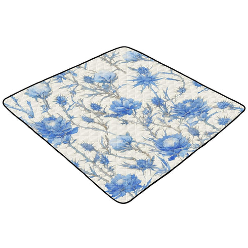 EtherSpher 50'' 50''alfombras Retro Blue White Roses Thistles and Thorns Cute Foldable Baby Girl Play mat for Floor