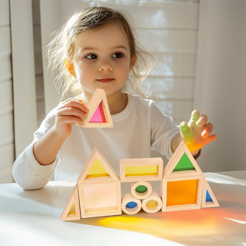 Set 32 Set WOODENFUN Wood Building Blocks for Kids, Pcs Rainbow Stacker Stacking Game Construction Toys Preschool
