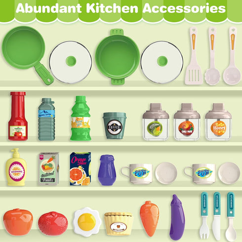 Set, Playset 57 2-4 3-5 Play Kitchen Kids Kitchen with Realistic Sound & Light, Cooking Stove, Sink, Play Food