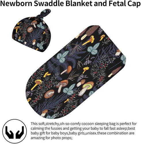 milanoir Wild Forest Mushrooms Newborn Baby Swaddle Blanket With Beanie Hat Baby Receiving Blanket Baby Wraps Blankets