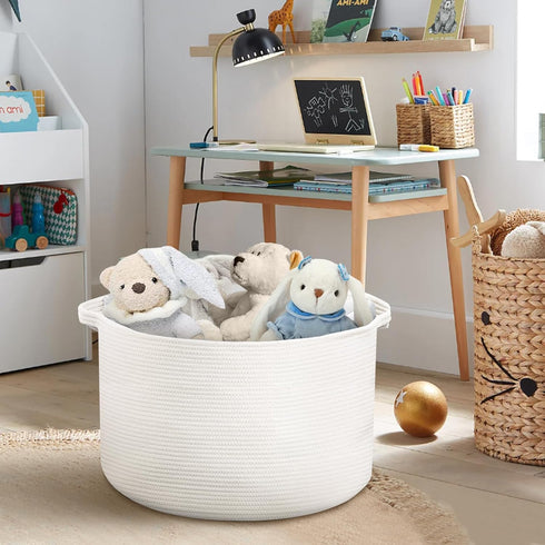 White Rope Storage Baskets, Extra Large 22" X 22" X 14" Cotton Basket for Organizing Baby Laundry