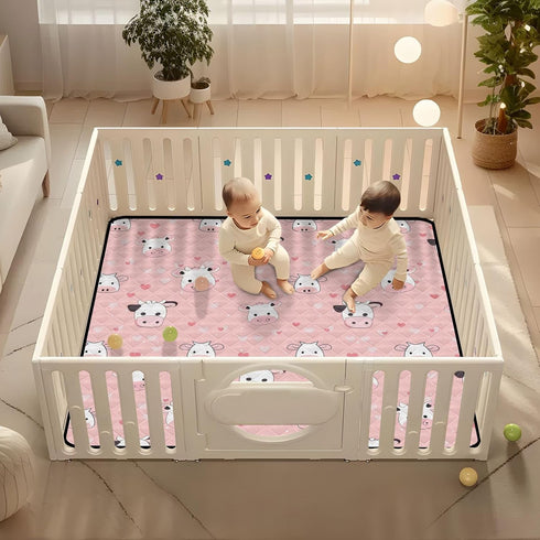 KUEJOP 50x50 inch Tummy Cute Pink Cow Pattern Prints Baby Play Mat for Floor, Playpen Mat,Thicken Soft Non-Slip Time