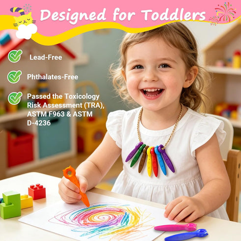 1-3 2-4 4-8, (24 KERIFI Triangle Jumbo Crayons for Toddlers, Mess Free Washable Toddler First Crayons for Kids Ages