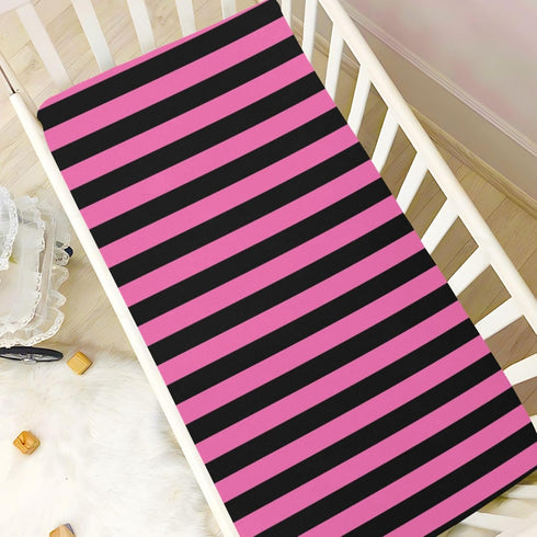 Pigsaly 27x39 Inch Crib Sheets Hot Pink Black Stripe Baby Sheet for Standard Crib Mattress Boys Girls Toddler Bed
