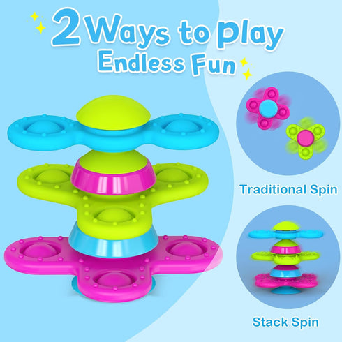 Suction Cup Spinner Toys for 1 Year Old Boy Girl, 3PCS Spinning Toys for Toddlers 1-3,Sensory Toys Bath Toys Travel Toys for Babies 10-12 Months,First Birthday Baby Gifts for 1 Year Old