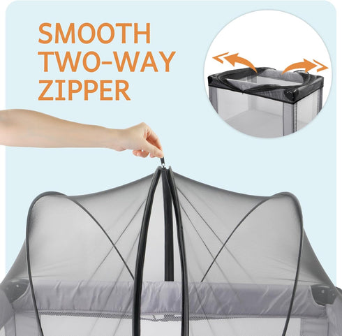 BEBONO Pack 2-Way Mosquito Net for N Play, Keep Cats Out, Netting Cover with Zipper for Playpen, Foldable with Storage