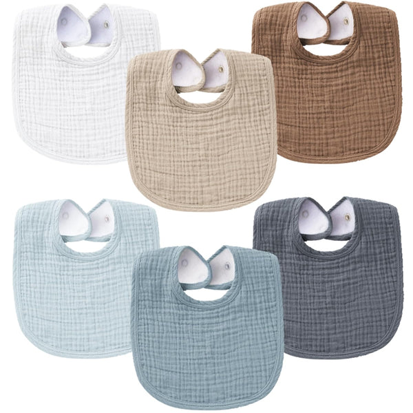 Konssy 6-Pack Muslin Baby Bibs for Boys & Girls, Soft Cotton Absorbent
